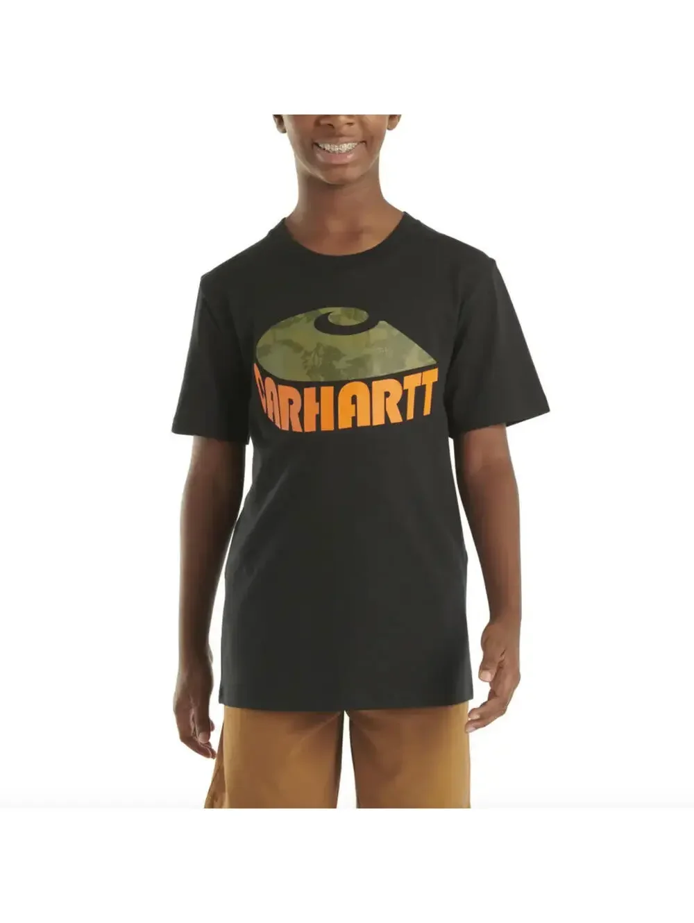 (C108) Carhartt Youth Boys' Graphic T-Shirt Camo Caviar Black Medium Outdoor